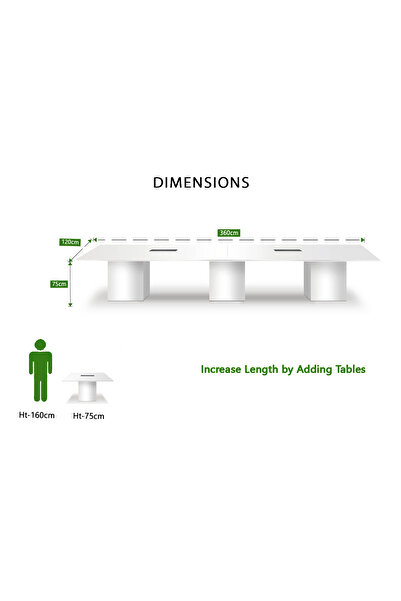 Mahmayi Ultra-Modern Projekt 7 Rec 360 12 Seater Square Modular Conference Table, Cable Management - White