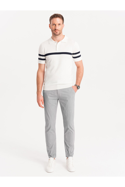 OMBRE Ανδρικό παντελόνι chino με διακοσμητική ζώνη - γκρι V6 OM-PACP-0118 M