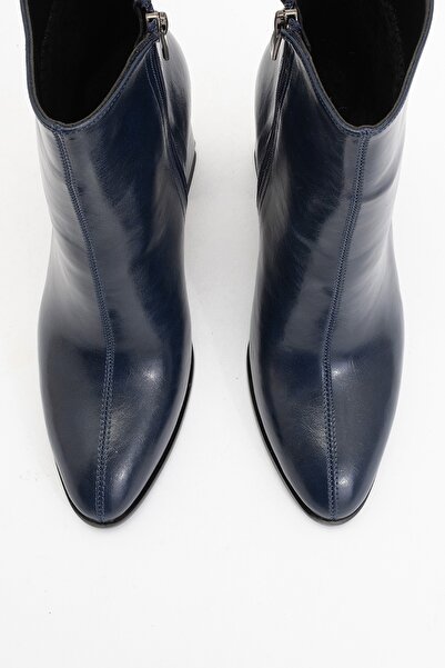 LuviShoes Dámské kozačky na podpatku Jewel Navy Blue Skin