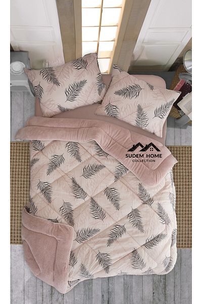Sudem Home Collection Wellsoft Double Fleece Pufidik Quilt Set - Powder Feather