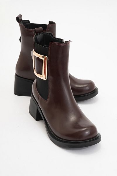 LuviShoes MORİAH Damen-Stiefel mit dickem Absatz und elastischem, seitlichem Reißverschluss in Burgunderrot mit Hautschnalle