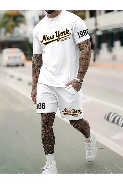 aynewmoda Newyork Printed Shorts Set