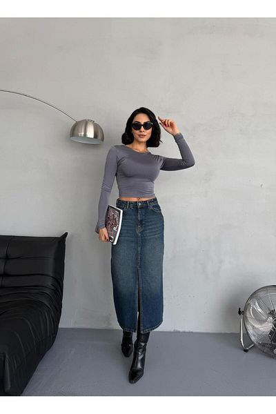 Zeo Basic FUSTA JEAN TINTĂ MAXI SLIT