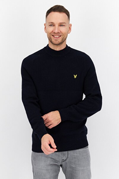Lyle & Scott Men Mock Neck Embroidered Logo Long Sleeves Sweatshirt, Navy Blue