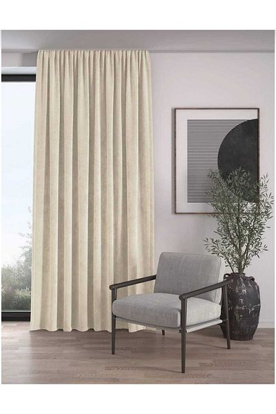 BEKSAHOME High 1St Grade High Quality Beige Velvet Textured - Extraphore Drawstring, Single Wing Background Curtain