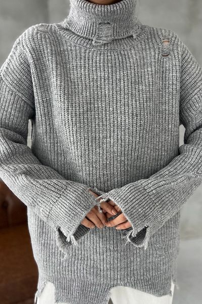Seda Yalçın Atelier Gray Ripped Detailed High-Rise Knitwear Sweater
