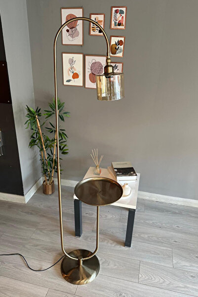 Bamyum Lille Bal Rengi Cam Lambader Modern Dekoratif Metal Oturma Odası Çalışma Odası Zemin Lambası