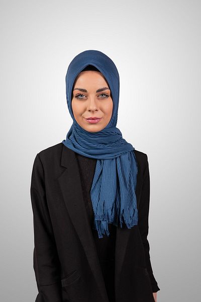Şalcenneti.com Şal practic plisat cu burete de culoare denim organic - Model gata de fixare