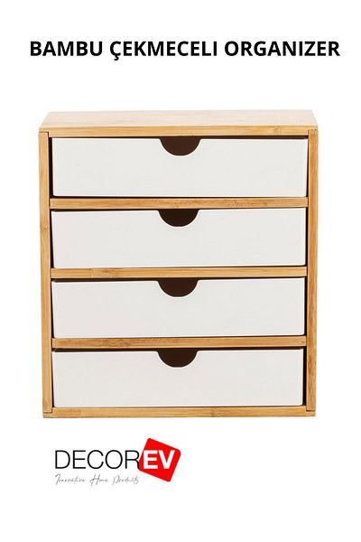decorev Bamboo Makeup and Jewelry Organizer with 4 Drawers