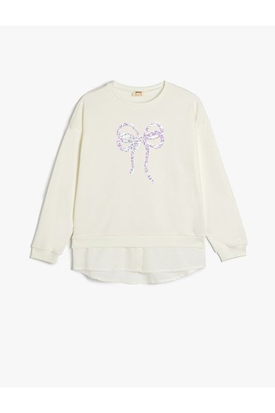 Koton Sequin Sequined Crew Neck Long Sleeve Oversize Sweatshirt