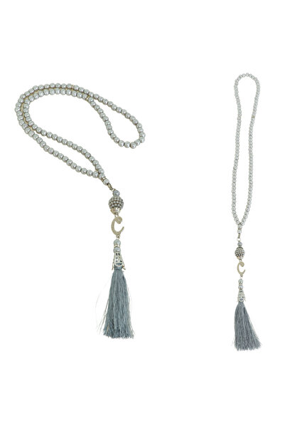 Modish Group Taffeta Prayer Rug with Slub Pouch and Pearl Vav Prayer Beads Set, Portable Prayer Set, Gift Set