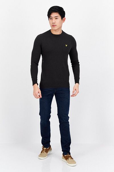 Lyle & Scott Men Crew Neck Brand Logo Sweaters, Charcoal