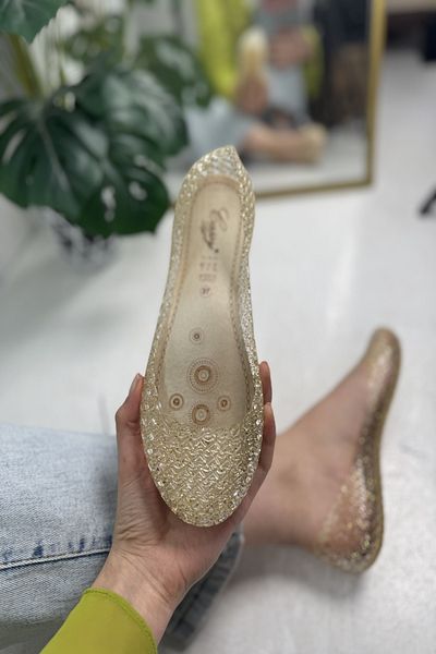 Allyup Γυναικεία καθημερινά αντιολισθητικά - Gold Glitter Soft Sea and Pool Shoes J2