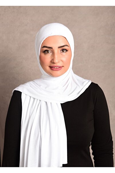 Şalcenneti.com Optical White Color - Hijab Combed Women's Shawl, Long Seasonal, Specially Stitched