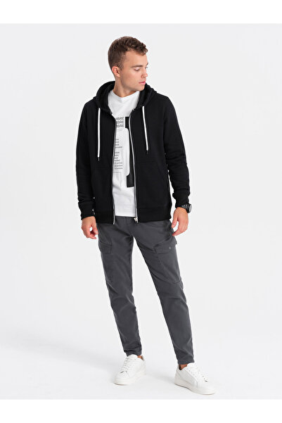 OMBRE Pánská mikina BASIC na zip - černá V1 OM-SSBZ-0118 XL