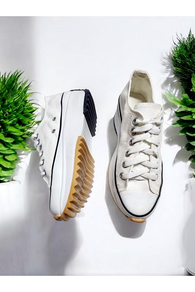 GokceKundura06 Daily Thick Flat Non-Slip Sole Lace-Up Sneaker Sports Shoes