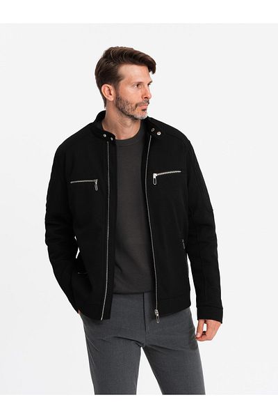 OMBRE Herren Bikerjacke mit Kragen und Taschen - schwarz V2 OM-JALP-0157 XL