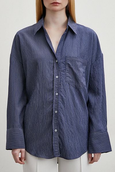 Never more Navy Blue Striped Pocket Shirt