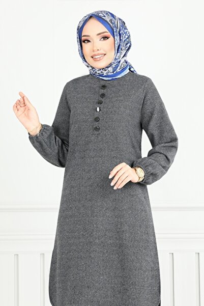ModaMerve Anthracite Hijab Set - with Button, 22035Ukb929-M