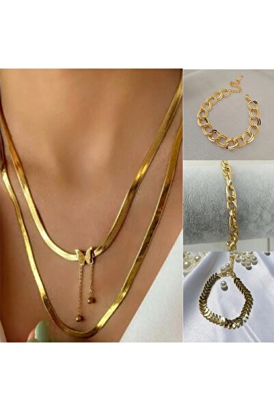 Meyras Touch Kadın Çelik Yassı Kelebek Kolye 2li Set