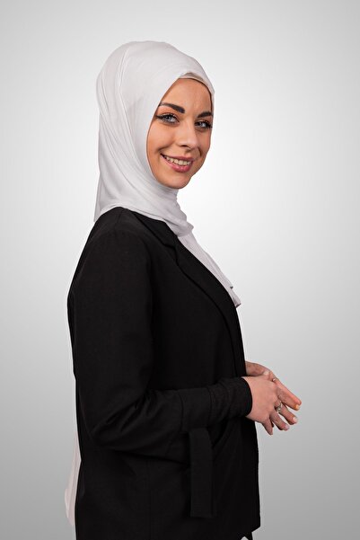 Şalcenneti.com Women's Hijab Practical Combed Cotton Shawl Front Sponge Ready Snap Optical White Color Scarf
