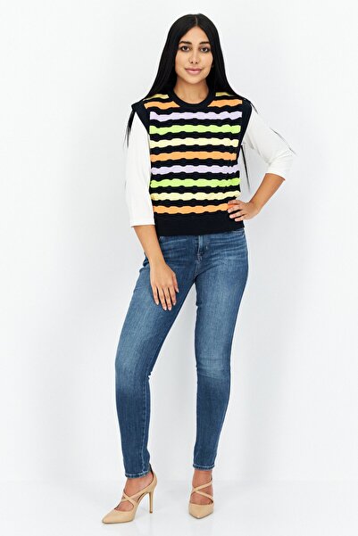 Levi's Women Crew Neck Stripe Sweater Vest, Black Combo