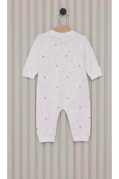 U.S. Polo Assn. Licensed Uspa White Heart Themed Long Sleeve Snap Fastener Footless Romper for Baby Girl