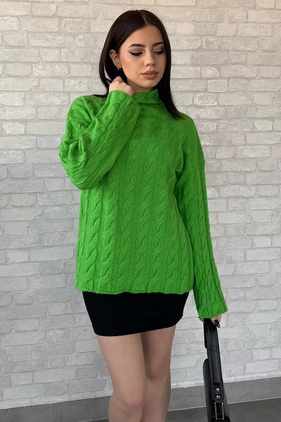 GÜLSELİ Green Half Turtleneck Patterned Women's Knitwear Sweater