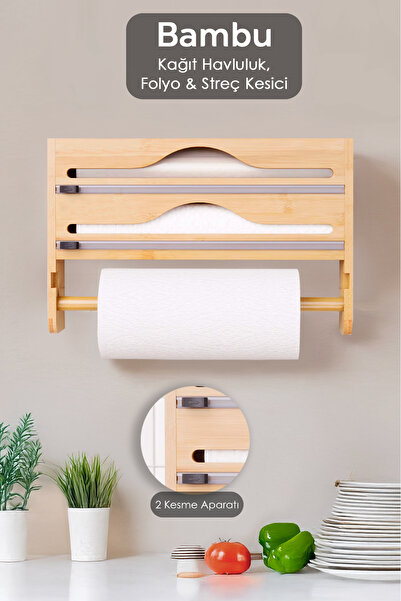 Meleni Home Bamboo Stretch Film Foil Cutter - 2 Compartment Function Stretch ...