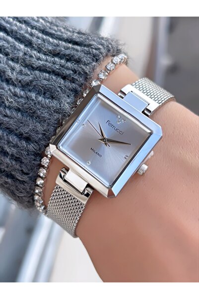 Ferrucci Steel Mesh Cord Milano Square Case Women's Wristwatch + Bracelet with Gift
