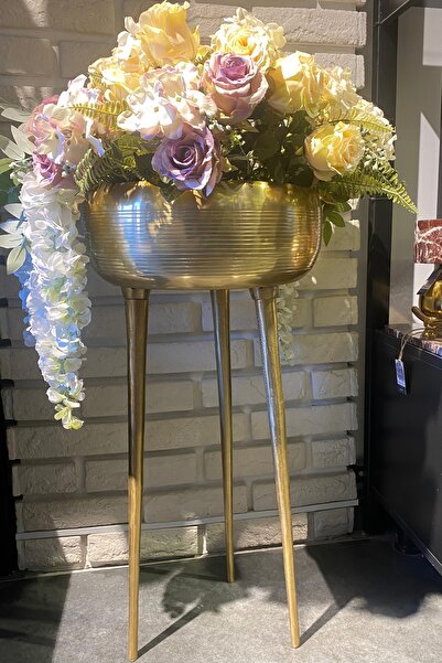 Lucky Art Gold Pirinç Ayaklı Çiçeklik 70 Cm