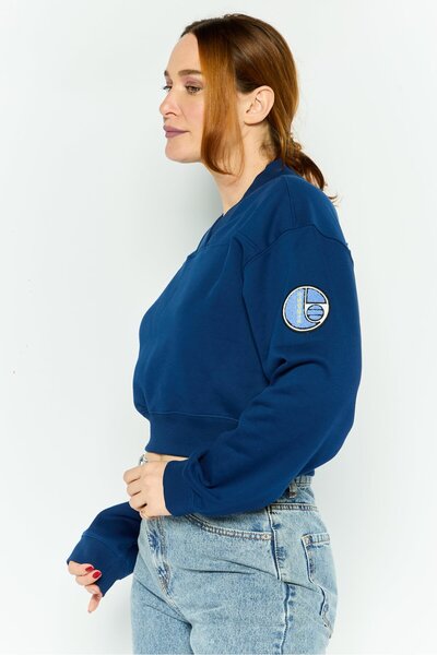 Esprit Women Crew Neck Long Sleeve Graphic T Shirt, Navy