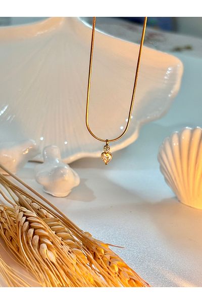 Store Simple Miniature Zircon Stone Heart Steel Necklace