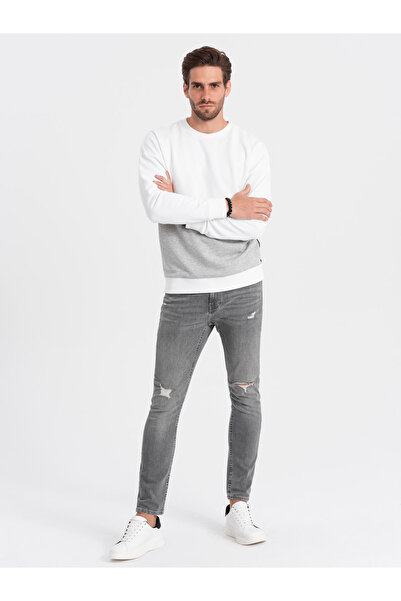 OMBRE Ανδρικό φούτερ OVERSIZE με χρωματικό συνδυασμό - λευκό και γκρι V1 OM-SSNZ-0130 S