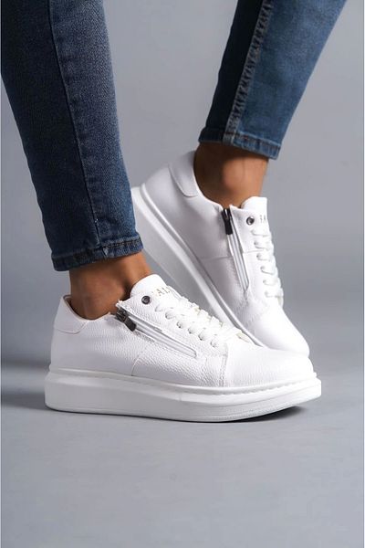 TB Terzi Bey Tb155 Warrior Lace-Up and Zippered Skin Men's Casual Sneaker Shoes Cbt - White