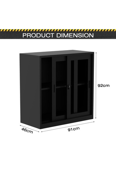 Mahmayi Victory Steel Japan Half HT Steel and Glass Door Adjustable with sliding door Filing Cabinet - Black