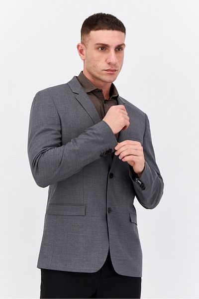 Calvin Klein Men Slim Fit Plain Semi-formal Blazer, Dark Grey