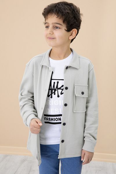 Cansın Mini Тениска с сив текст и щампа за момче 20008
