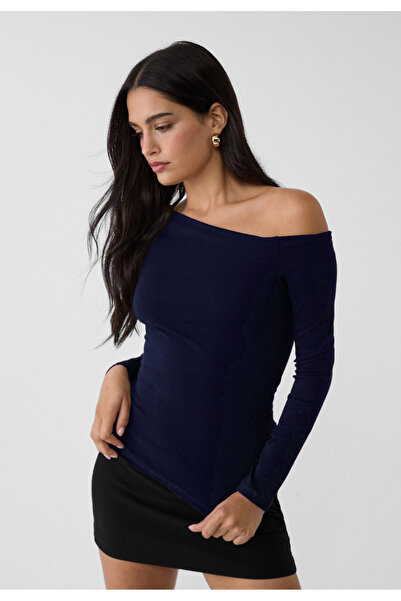 VODENS Μπλούζα μπλουζάκι Navy Blue Ασύμμετρη λαιμόκοψη 100% βαμβάκι