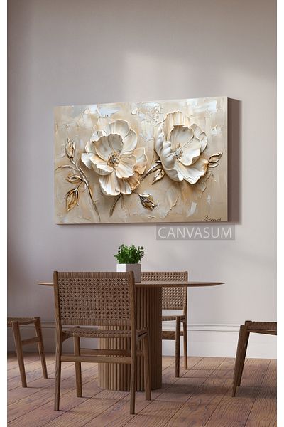 CANVASUM Pictură decorativă pe pânză cu flori strălucitoare cu detalii aurii