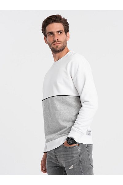 OMBRE Herren OVERSIZE Sweatshirt mit kontrastierender Farbkombination - weiß und grau V1 OM-SSNZ-0130 XXL