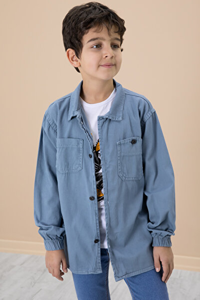 Cansın Mini Set cămașă albastră și tricou imprimat pentru băieți - 19991