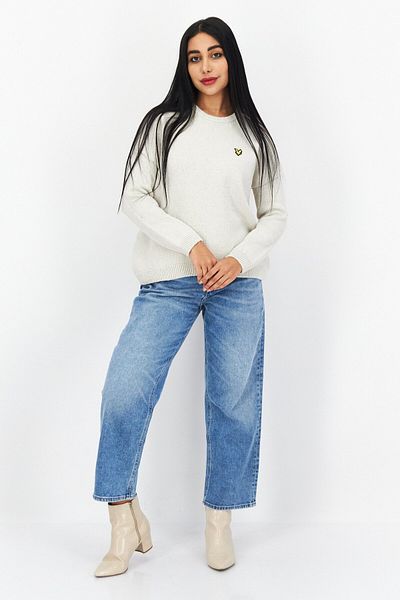 Lyle & Scott Women Crew Neck Long Sleeve Embroidered Logo Sweater, Off White