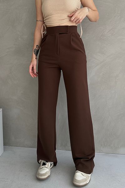 mymoda Women's Velcro Front Detailed Wide Leg Palazzo Trousers