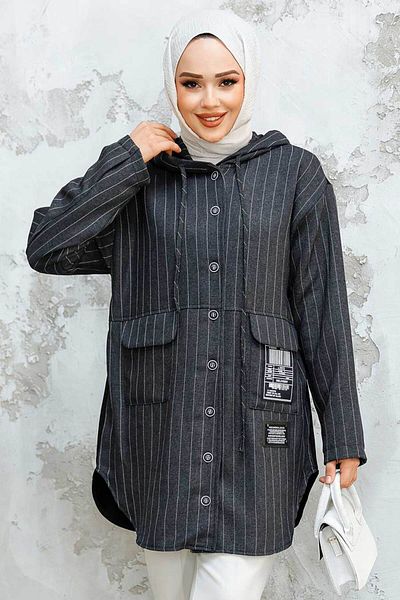 Neva Style Tunica Antracit cu dungi - Hijab Puane 10551ant