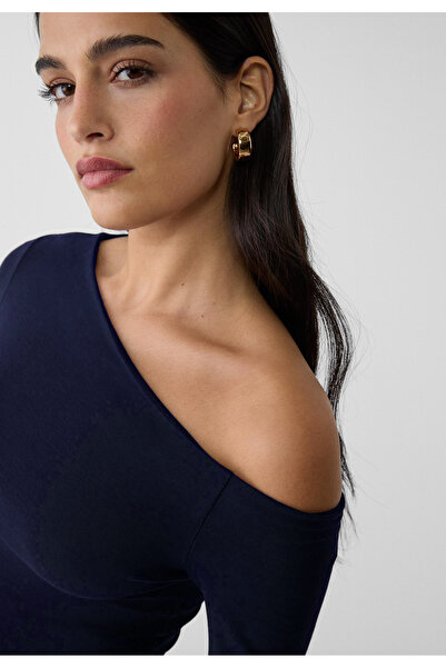 VODENS Μπλούζα μπλουζάκι Navy Blue Ασύμμετρη λαιμόκοψη 100% βαμβάκι