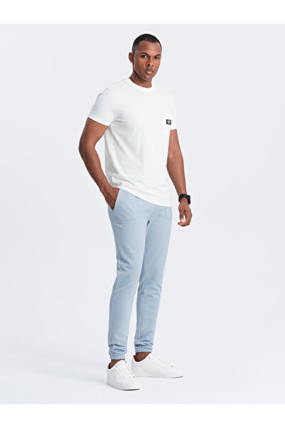 OMBRE Ανδρικό δομημένο πλεκτό φούτερ - γαλάζιο V4 OM-PASK-0211 L