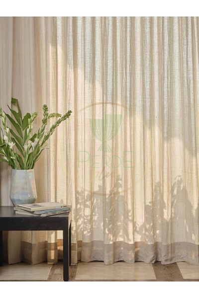 Perdeplus Beige Bohemian Style Plain Background Curtain - Modern Decorative and Cornice Rustic Matching