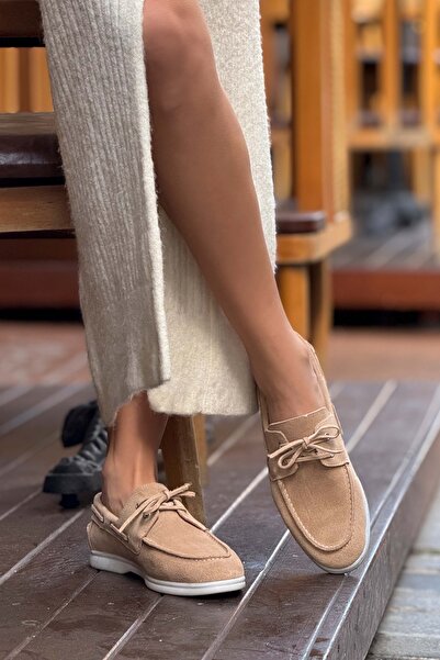 NİŞANTAŞI SHOES Bernard Nude Oryginalne zamszowe baleriny damskie z płaską po...