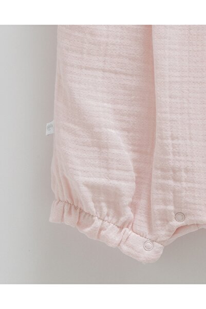 Caramell Baby Girl Romper with Cord Straps, Flower Detail, Snap Closure at the Bottom, 100% Cotton, Summer Season